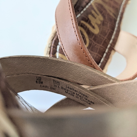 New! SAM EDELMAN Darline Gold Leather Espadrilles Wedge Sandals Heel Size 9.5 - Picture 13 of 16